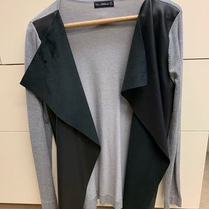 Leather, sides, and knit cardigan